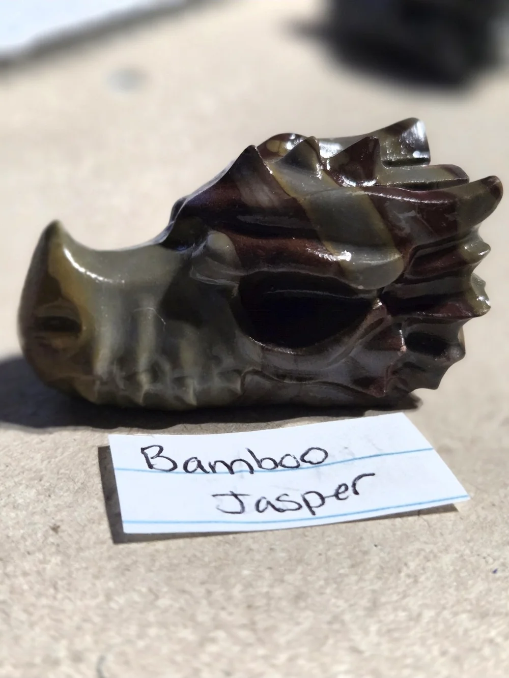 Detailed Bamboo Jasper Crystal Carved Dragon Head Stone Sculpture Decor